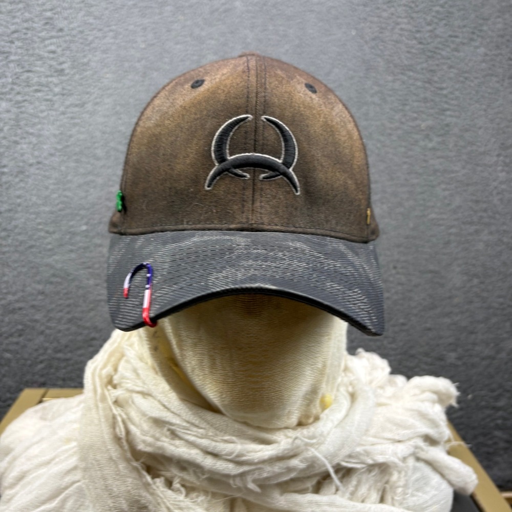 Cinch Mens Flexfit Hat Brown Distressed Camo Brim Fishing Hook Logo L-XL